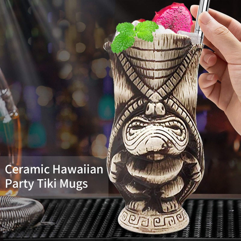 LINALL Tiki Mugs â€“ Ceramic Tiki Mug 15.2oz/450ml, Kane King Cocktail Mug for Mai Tai, Punch, Pina Colada, and Tropical bar Drinks - TIKI0038 (15.2oz/450ml Butt) - Image 4